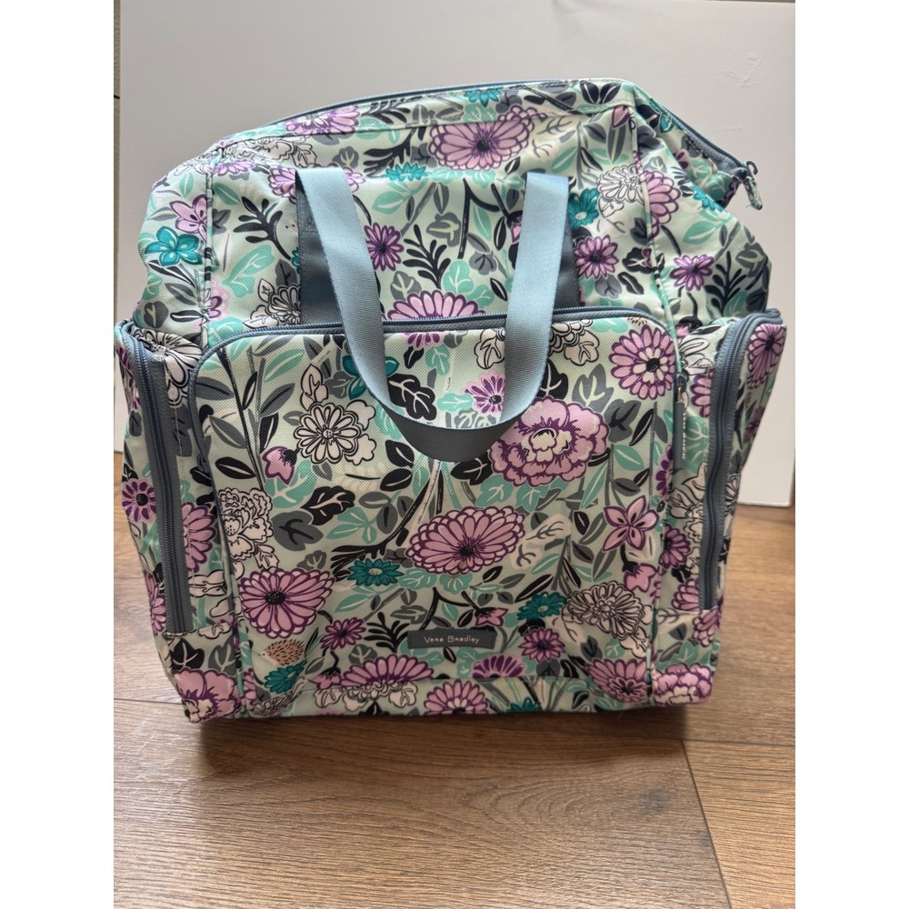 Vera Bradley Floral diaper bag Backpack Mint Purple Teal Canvas Multi-Pocket - Picture 2 of 16
